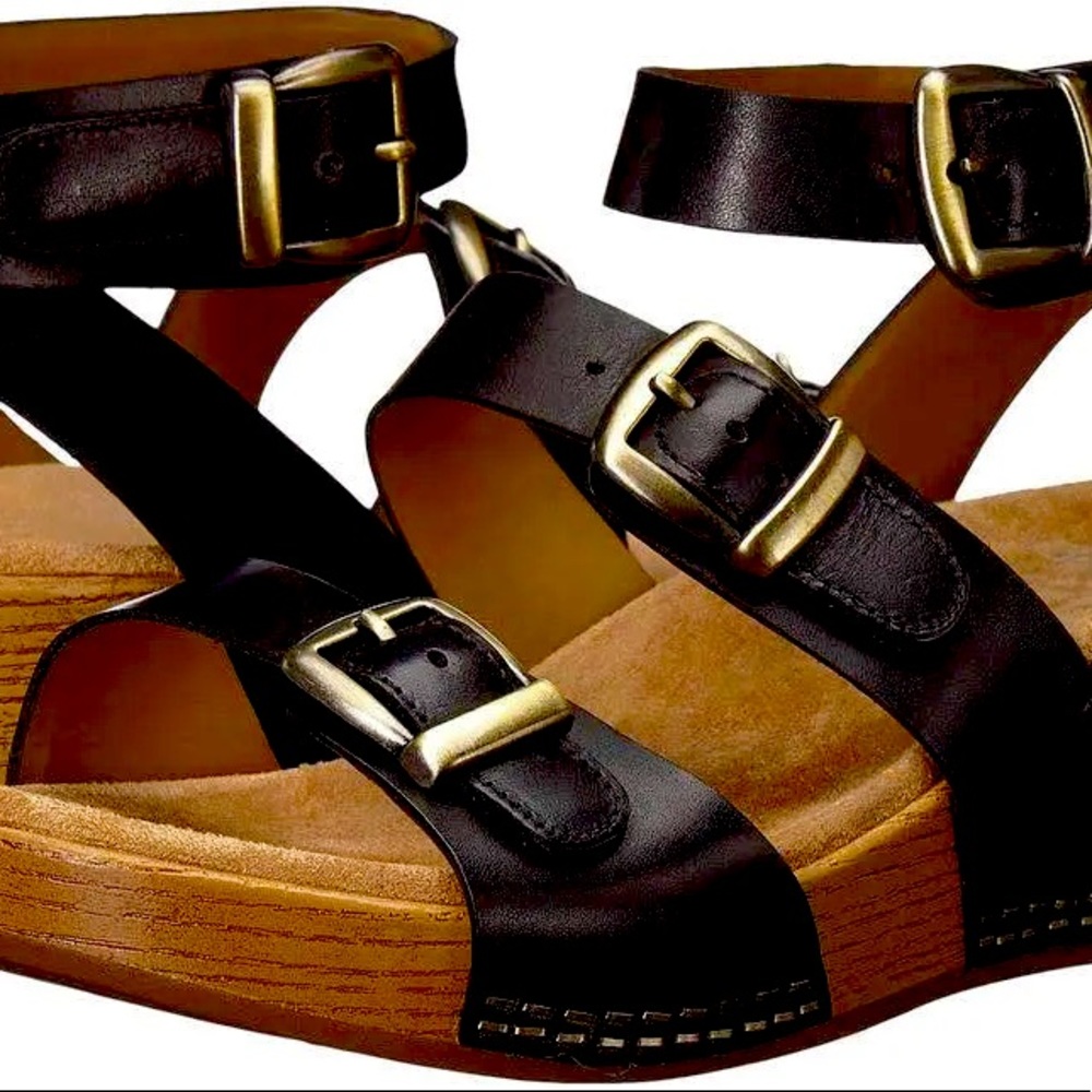 Dansko Women Sandal Black leather ankle strap buckles heel Lou  US 6.5 7 EUR 37